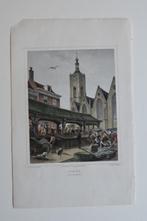 Den Haag Vismarkt Ooievaar Terwen Staalgravure 1858 GT1, Antiek en Kunst, Kunst | Etsen en Gravures, Verzenden