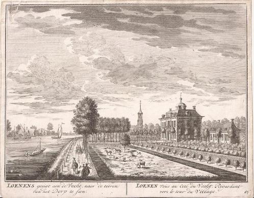 Loenens gesigt aen de Vecht, naer de tooren van het Dorp te, Antiek en Kunst, Kunst | Etsen en Gravures, Ophalen of Verzenden