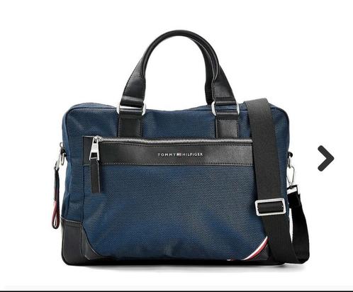Tommy Hilfiger - Nylon slim 1985 laptop tas - blauw/zwart, Computers en Software, Laptoptassen, Zo goed als nieuw, Schoudertas