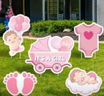 Baby geboor Tuinbord Set - "It's a Girl" - 5 Stuks - Roze, Ophalen of Verzenden, Nieuw, Versiering, Geboorte of Huwelijk