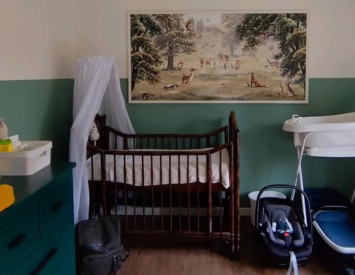 Vintage Ledikant, Huis en Inrichting, Slaapkamer | Bedden, Gebruikt, Eenpersoons, 70 cm of minder, Overige maten, Hout, Verstelbaar