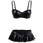 Zwarte kunstleren BH en mini rok leren leer wetlook S M L XL, Kleding | Dames, Rokken, Verzenden, Nieuw, Zwart
