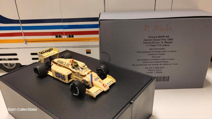 Minichamps F1 BMW Arrows A8 Detroit GP G. Berger DE - 1985, Verzamelen, Automerken, Motoren en Formule 1, Ophalen of Verzenden