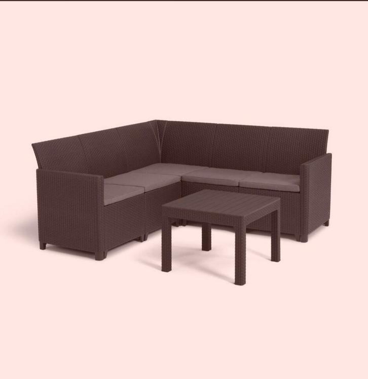 Loungeset Wicker Hoekbank + Tafel, Tuin en Terras, Tuinsets en Loungesets, Zo goed als nieuw, Loungeset, Kunststof, 5 zitplaatsen