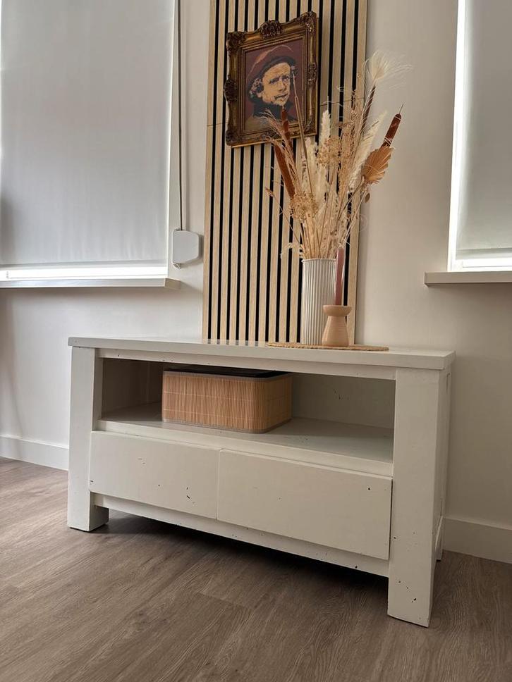 Wit houten Tv Meubel, Huis en Inrichting, Kasten | Televisiemeubels, Gebruikt, Minder dan 100 cm, 100 tot 150 cm, 25 tot 50 cm