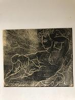 Jeanot Bürgi - Naakte man op Japans papier 1963 gesign, Antiek en Kunst, Kunst | Litho's en Zeefdrukken, Ophalen of Verzenden