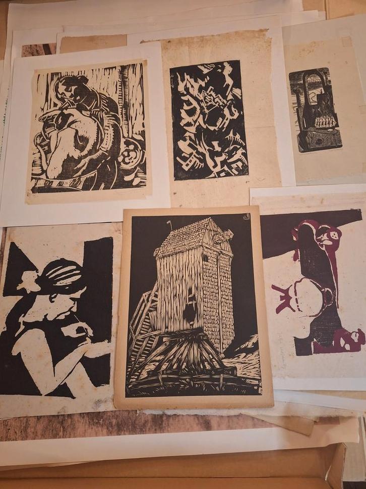6 Houtsnedes - Diverse Onderwerpen, Antiek en Kunst, Kunst | Etsen en Gravures, Ophalen of Verzenden