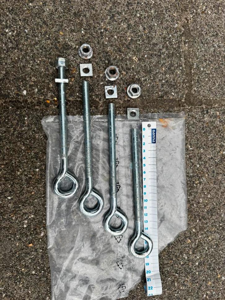 Schroefoog (4 stuks) M10 13cm scroefdraad + 2 moeren, Doe-het-zelf en Verbouw, IJzerwaren en Bevestigingsmiddelen, Gebruikt, Bouten of Moeren