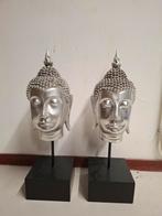 2 zilveren buddha beelden op voet, Huis en Inrichting, Woonaccessoires | Boeddhabeelden, Ophalen