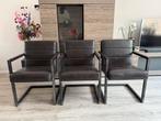 3 eetkamerstoelen en eetbank, Ophalen, Gebruikt, Bruin, Stof
