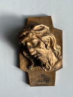 Antiek houten reliëf van Christus hoofd., Ophalen of Verzenden, Gebruikt, Beeld(je), Christendom | Katholiek