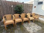 5 Rieten Tuinstoelen, Ophalen, Gebruikt, Bruin, Riet of Rotan