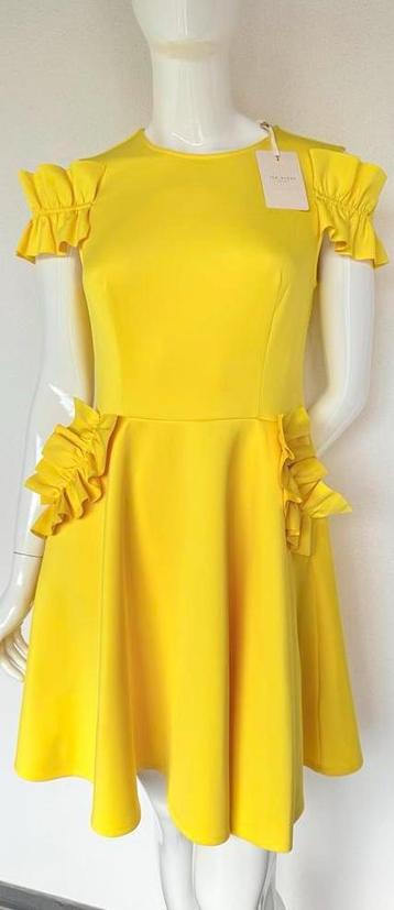 TED BAKER RUFFLE JURK, GEEL, MAAT 38 (NEW €280) NIEUW️️️☀️☀️ beschikbaar voor biedingen