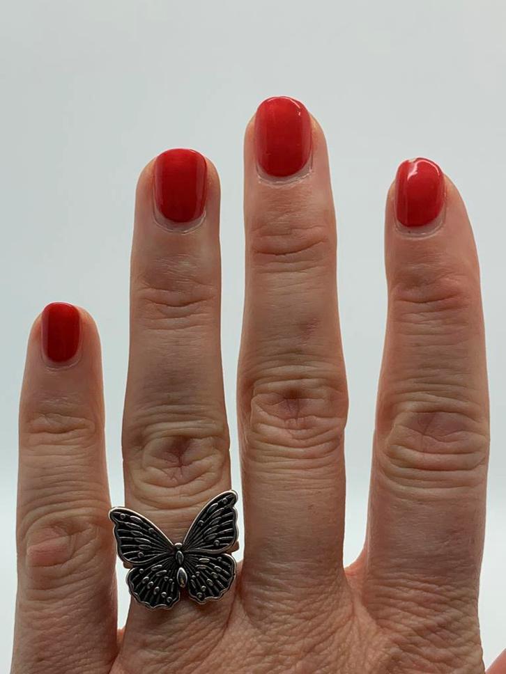 Z105 Prachtige zilveren ring vlinder (verstelbaar), Sieraden, Tassen en Uiterlijk, Ringen, Zo goed als nieuw, Dame, Zilver, Zilver