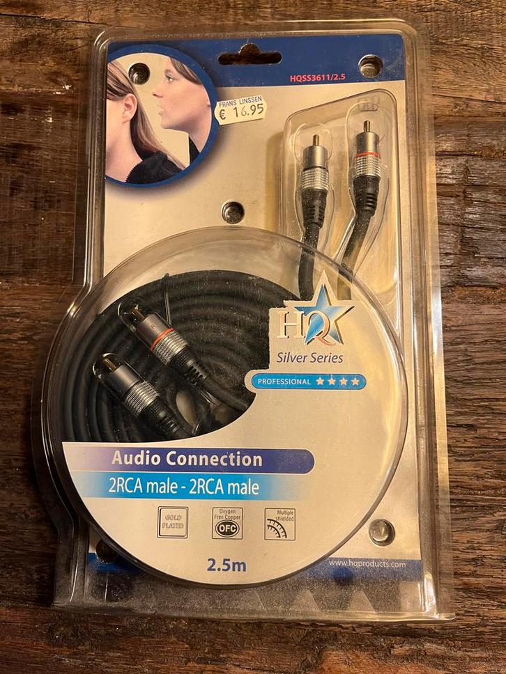 HQ Silver Series 2RCA Male naar 2RCA Male Kabel 2.5m, Computers en Software, Pc- en Netwerkkabels, Nieuw, Ophalen of Verzenden