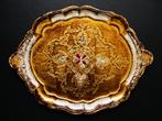 Italiaans dienblad serveerblad ecru rood en goud, Antiek en Kunst, Curiosa en Brocante, Ophalen of Verzenden