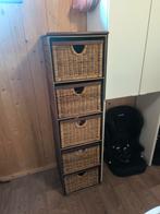 Houten kast met rieten manden, Huis en Inrichting, Kasten | Ladekasten, Ophalen, Overige materialen, Minder dan 50 cm, 5 laden of meer