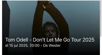2x Tickets Tom Odell 15 juli 2025 – De Wester, Amsterdam beschikbaar voor biedingen