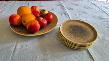 Platte Schramberg Fruitschaal met zes bordjes beschikbaar voor biedingen