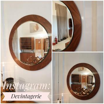 Vintage Deens teakhouten spiegel met geslepen glas jaren '60 beschikbaar voor biedingen