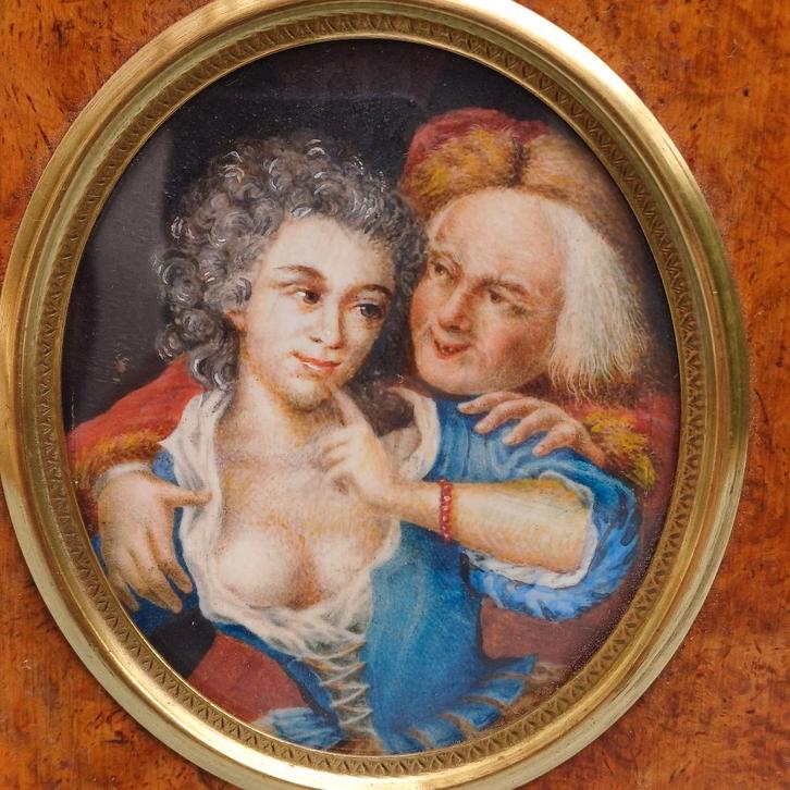 18e eeuwse miniatuur, schilderij, amoureus portret, Antiek en Kunst, Kunst | Schilderijen | Klassiek, Ophalen of Verzenden