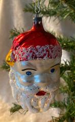 OUD ANTIEK GLAZEN KERSTBAL VERSIERING KERSTMAN gezicht muts, Diversen, Kerst, Ophalen of Verzenden, Gebruikt
