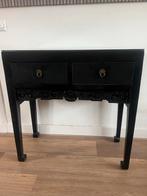 Oude sidetable met glasplaat en sierlijke poten, Ophalen, Gebruikt, Minder dan 50 cm, Glas