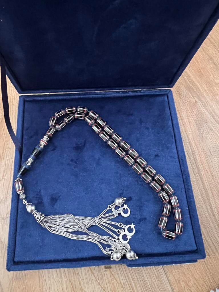 Yusuf Akansel Meesterwerk | Erzurum Oltu Steen Tesbih | 8–12, Ophalen of Verzenden, Zo goed als nieuw, Zilver