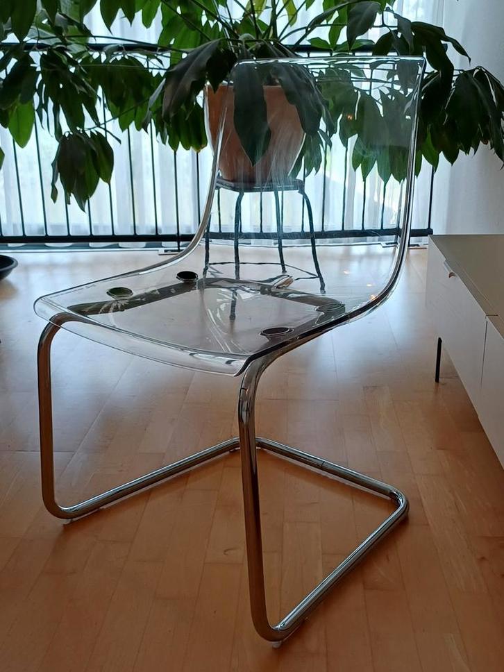 Ikea Tobias Stoel - Transparant & Verchroomd, Huis en Inrichting, Stoelen, Gebruikt, Eén, Wit, Ophalen