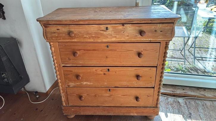 Antieke grenen commode met lades, Huis en Inrichting, Kasten | Dressoirs, Gebruikt, 50 tot 100 cm, 25 tot 50 cm, Met lade(s), Grenenhout