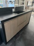 Moderne greeploze eilandkeuken in houtkleur GEDEMONTEERD, Overige kleuren, Overige typen, Ophalen of Verzenden, Zo goed als nieuw