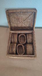 Flamant Opbergbox + deksel met servetringen Birma riet, Gebruikt, Mand, Vierkant, Ophalen of Verzenden