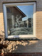 Raam ruit gegraveerd hert, Ophalen, Gevelraam of Ruit, Gebruikt, 80 tot 120 cm