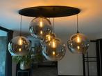 Moderne hanglamp, ovale plaat met 5 bollen, Ophalen, Zo goed als nieuw, Glas, 75 cm of meer