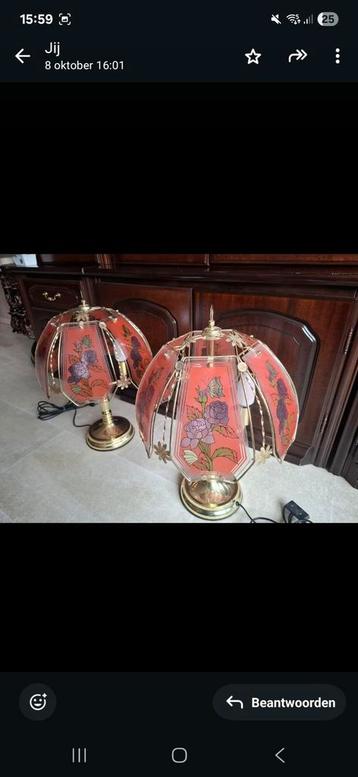 2 Roze/Gouden Lampen met Bloemen - Poeldijk beschikbaar voor biedingen