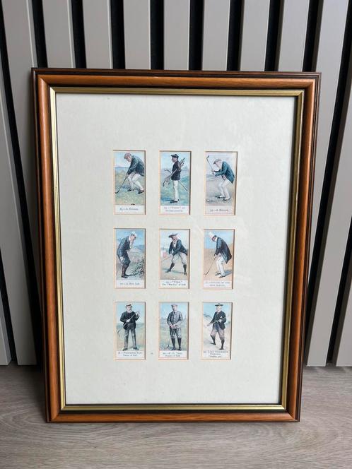 Ingelijste vintage “Cope’s Golfers” sigarettenkaartjes, Verzamelen, Overige Verzamelen, Zo goed als nieuw, Ophalen of Verzenden