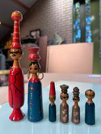 Vintage houten poppetjes Egyptisch of Japans handgeschilderd, Antiek en Kunst, Ophalen of Verzenden