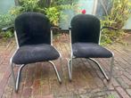 Twee Gispen 413 fauteuils met zwarte ribstof., Huis en Inrichting, Fauteuils, Ophalen, Gebruikt, Metaal, 50 tot 75 cm