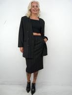 *Abfab Vintage Zwarte Tweedelige Set met Oranje Streep 40*, Maat 38/40 (M), Kostuum of Pak, Zwart, Ophalen of Verzenden