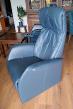 RELAXFAUTEUIL IN BLAUW LEER, Ophalen, Zo goed als nieuw, 50 tot 75 cm, Leer