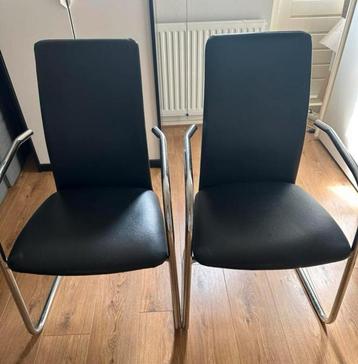 Zwarte lederen stoelen met chrome frame - set van 2 beschikbaar voor biedingen