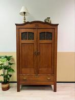 Mooie antieke kast hout messing beslag 154cm art deco 1920, Ophalen