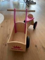 Houten bakfiets met naam, Kinderen en Baby's, Speelgoed | Buiten | Voertuigen en Loopfietsen, Ophalen, Gebruikt, Loopfiets