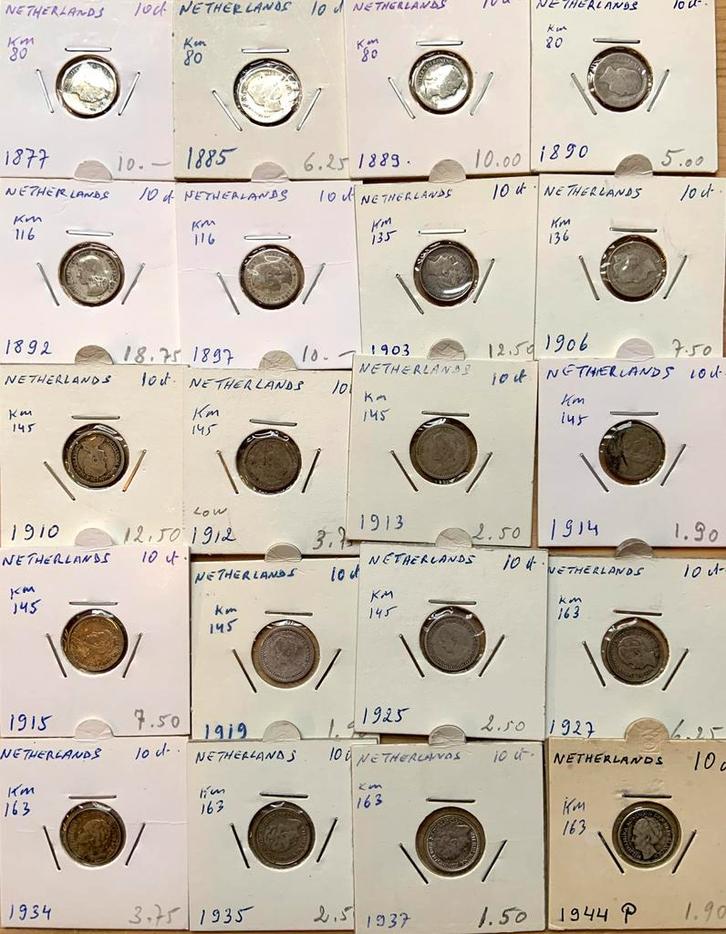 Nederland 10 Cent 1877/1944 20 verschillende zilver, Postzegels en Munten, Munten | Nederland, 10 cent, Zilver, Ophalen of Verzenden