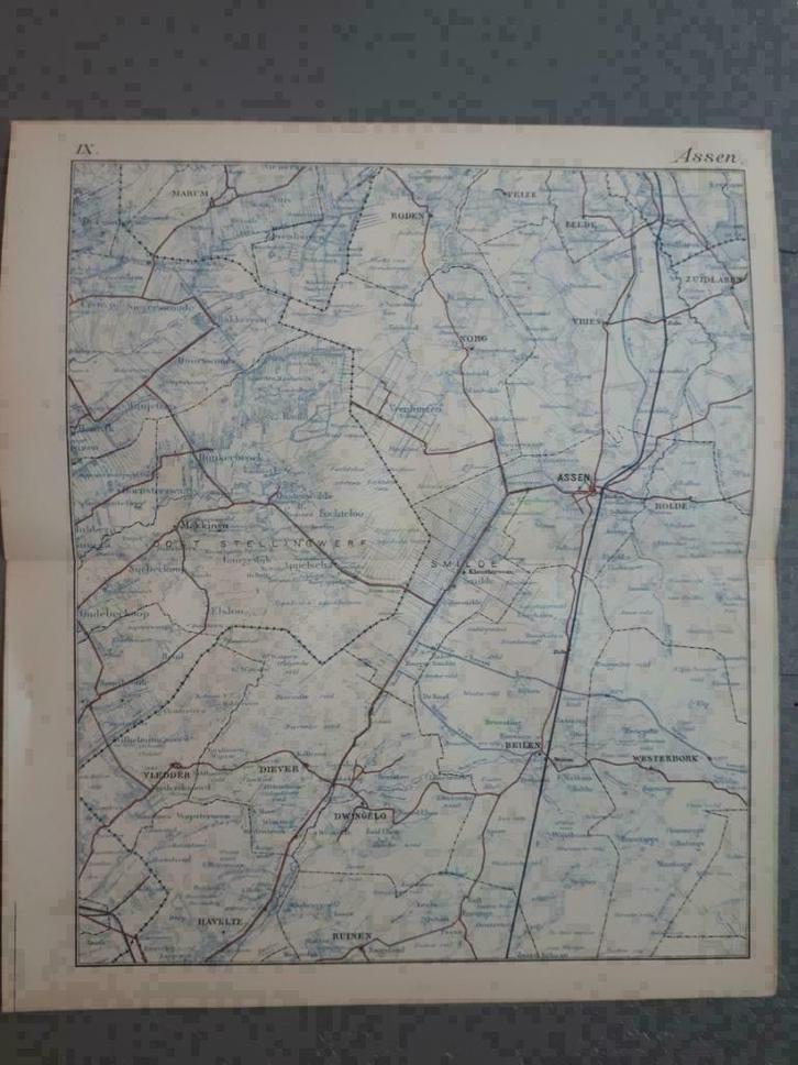 09 / Assen / Zuidlaren / Roden / Smilde Marum /Litho 1885, Antiek en Kunst, Kunst | Litho's en Zeefdrukken, Ophalen of Verzenden