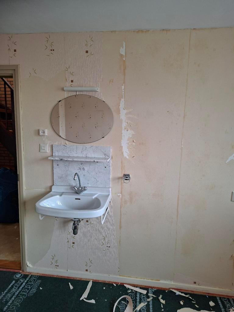 Vintage Wastafel met Marmeren Achterwand., Minder dan 50 cm, Gebruikt, Ophalen of Verzenden, Minder dan 100 cm