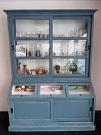 Retro blauwe apothekerskast - buffetkast, Ophalen, Gebruikt, Glas, 150 tot 200 cm