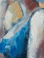 Gouache verf op papier 20e eeuw vrouw met blauwe jurk, Verzenden