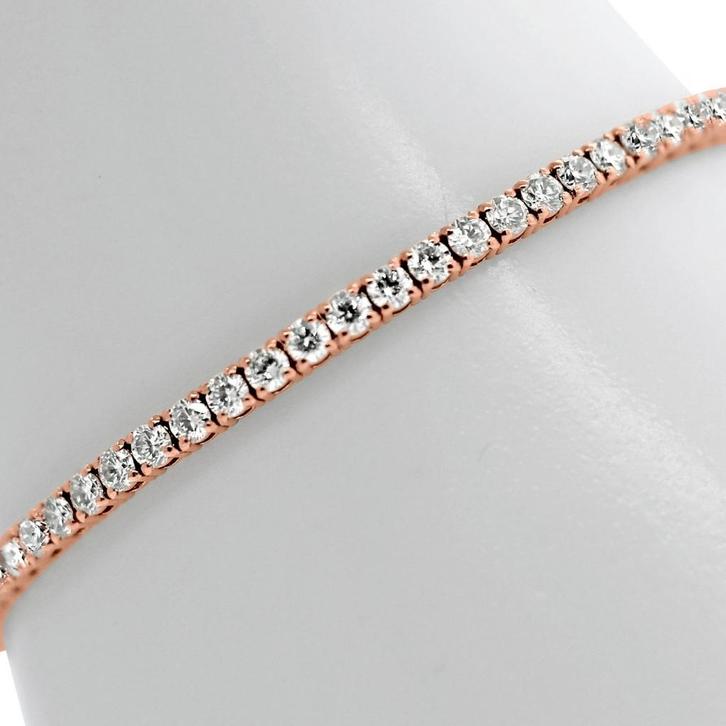 14K Roségouden tennisArmband met 4,49ct natural diamanten, Sieraden, Tassen en Uiterlijk, Armbanden, Nieuw, Goud, Ophalen