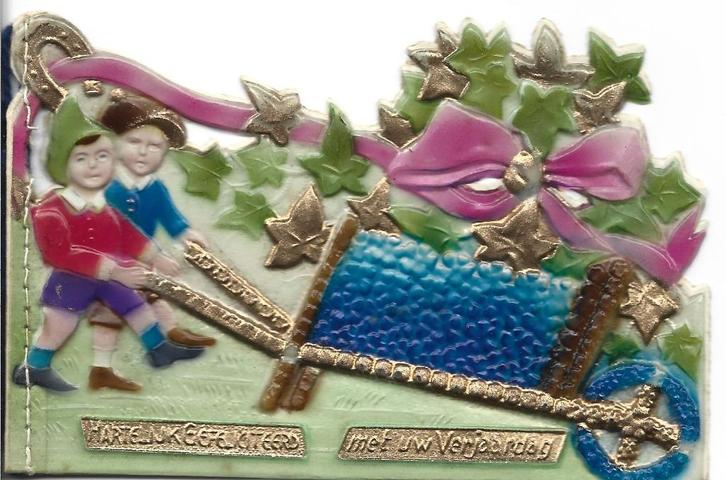 Hartelijk gefeliciteerd*Prachtige oude celluloid kinderkaart, Verzamelen, Ansichtkaarten | Themakaarten, Gelopen, 1920 tot 1940